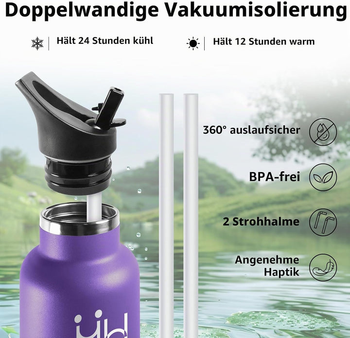HoneyHolly Trinkflasche 1L, BPA-Frei, Trinkflasche Edelstahl, Thermosflasche, Auslaufsichere Isolier