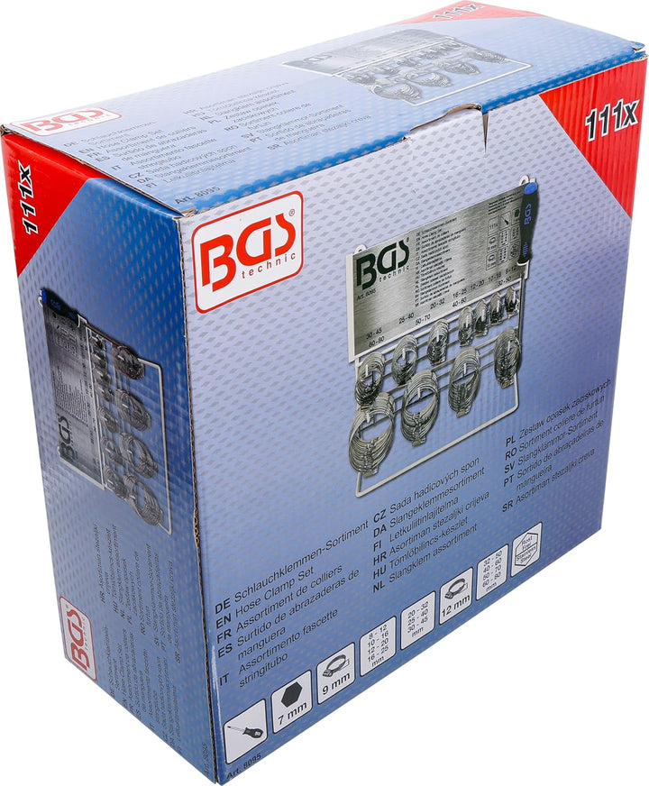 BGS 8095 | Schlauchklemmen-Sortiment | 111-tlg. | rostfrei | Ø 12 - 20 mm | Schlauchschellen | Rohrs