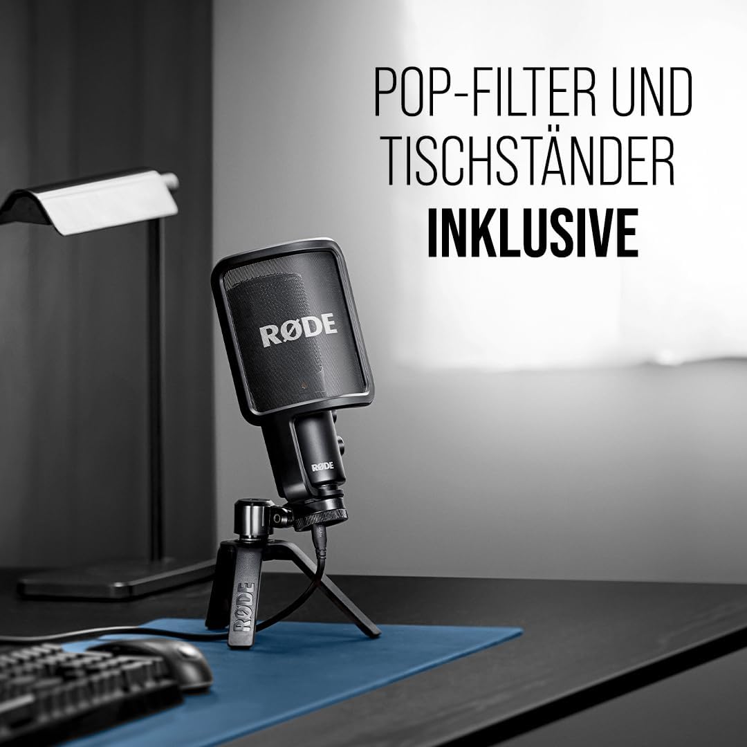 RØDE NT-USB vielseitiges USB-Kondensatormikrofon mit Studioqualität, Popfilter und Stativ für Stream