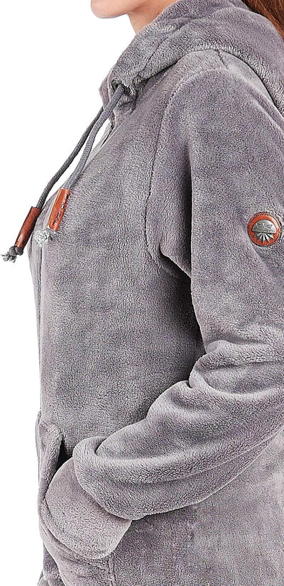 Finchgirl F2001 Damen Jumpsuit Teddy Fleece Einteiler Overall Anzug Flauschig S Dunkelgrau, S Dunkel