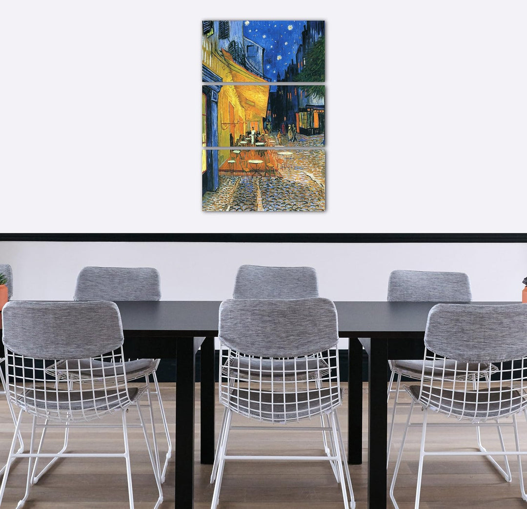 Printed Paintings Hochwertiges Leinwandbild 3-teilig (80x120cm): Vincent Van Gogh - Nachtcafé/Nachts
