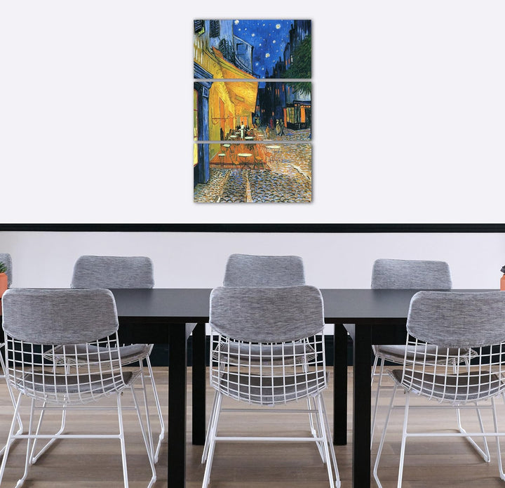 Printed Paintings Hochwertiges Leinwandbild 3-teilig (80x120cm): Vincent Van Gogh - Nachtcafé/Nachts