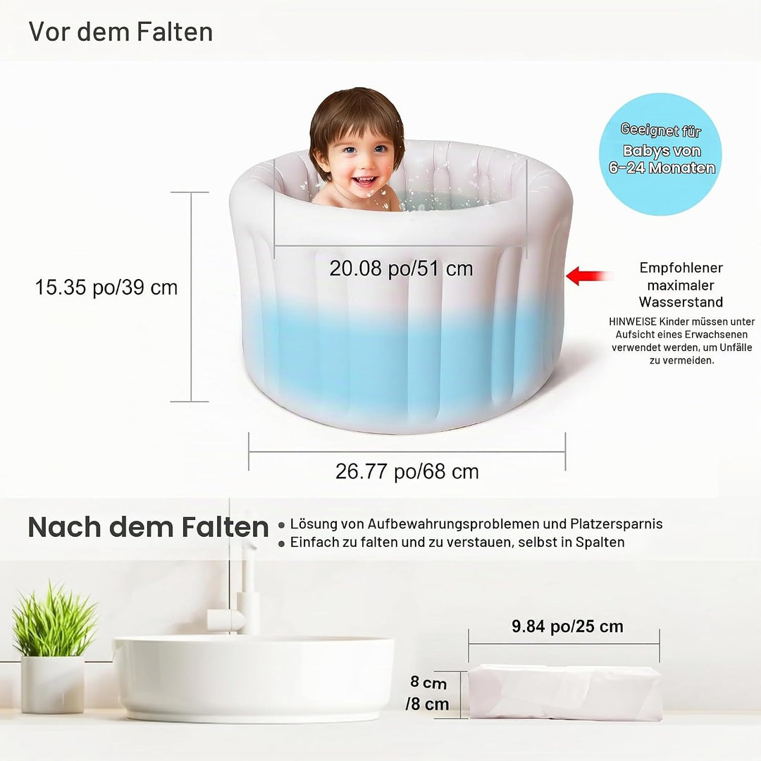 Aufblasbare Babybadewanne XL - Tragbare Kleinkindwanne für Dusche, reisefreundlich, leicht zu entlee