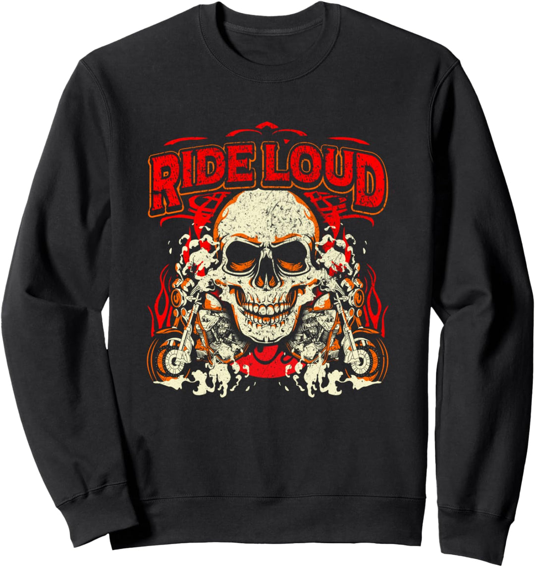 Ride Loud Skull Biker Herren Motorrad Grunge Red Bike Sweatshirt