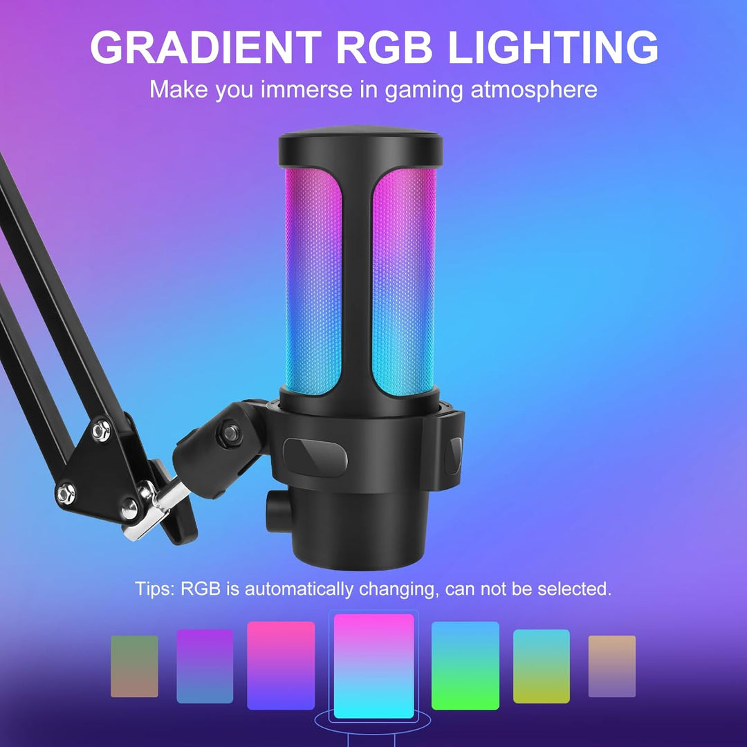 Diealles Shine PC Gaming Mikrofon USB Mit Arm, Stummschalttaste, Für MAC PS4 PS5, Podcast Streaming