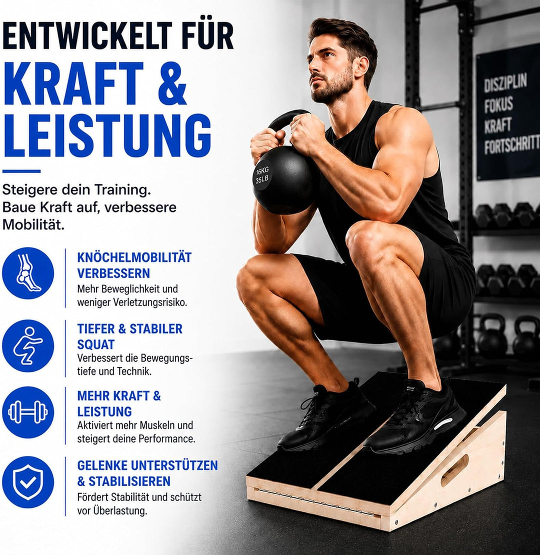 Professionelles Schrägbrett aus Holz, verstellbares Neigungsbrett und Wadendehner, Stretch-Brett - e