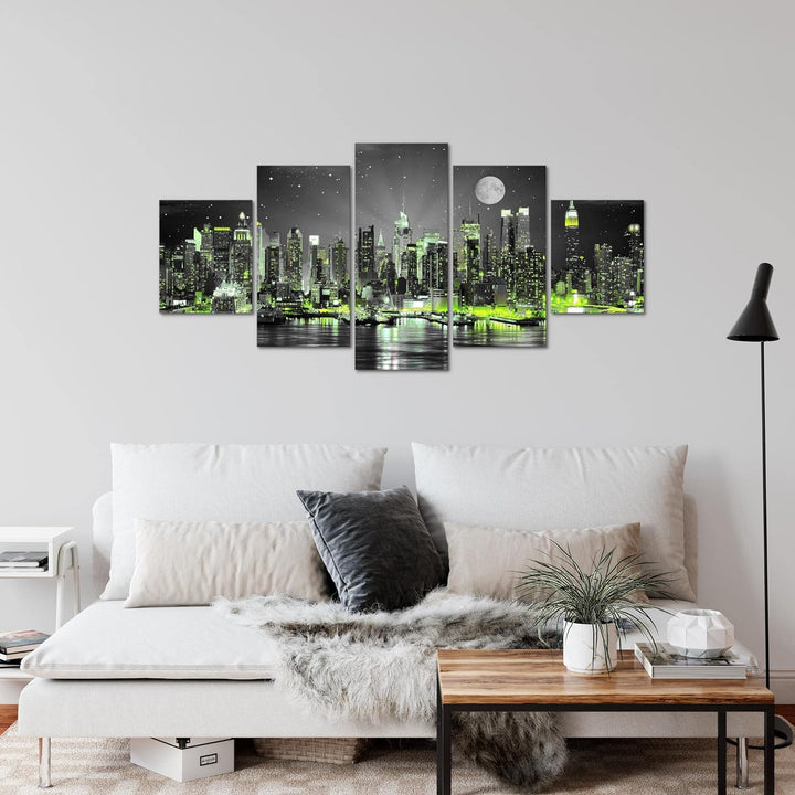 Runa Art Wandbilder New York City 5 Teilig Bild auf Vlies Leinwand Deko Wohnzimmer Büro Skyline Schw