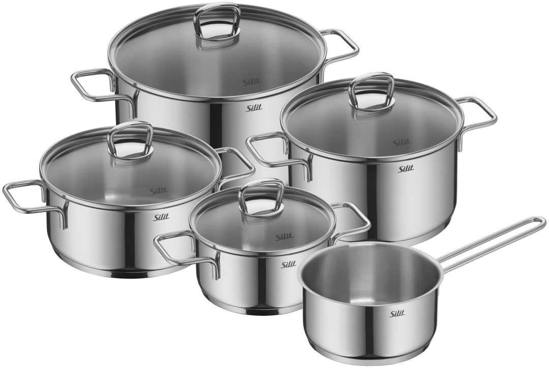 Silit Alicante Topfset Induktion 5-teilig, Kochtopf Set mit Glasdeckel, Edelstahl poliert, Induktion