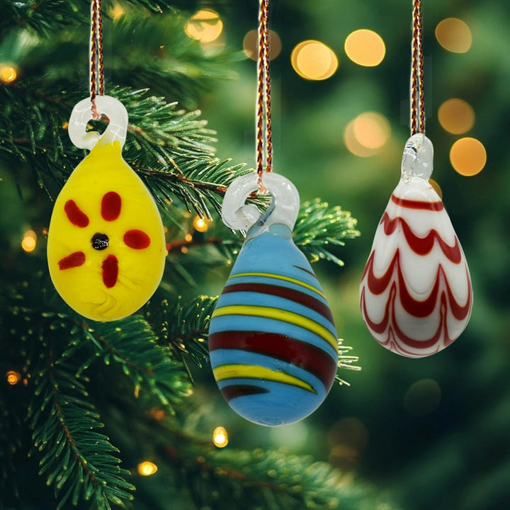 12 Stück handgefertigte Glas Eier Ornamente, Mini Mehrfarbig handgeblasen Glas Eier zum Aufhängen fü