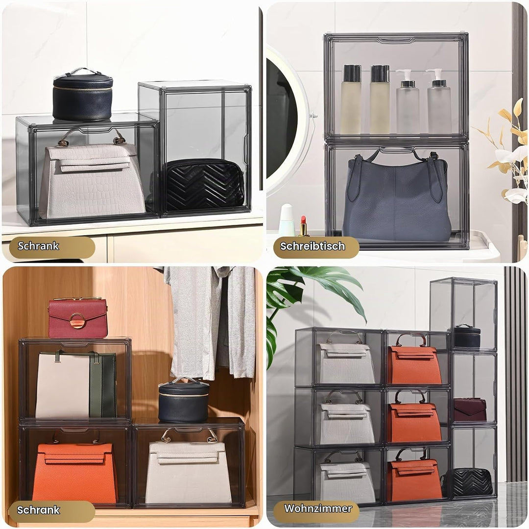 4 Packungen Transparente Kunststoff-Handtaschen-Aufbewahrungs-Organizer für Schrank, Graues Acryl-Vi