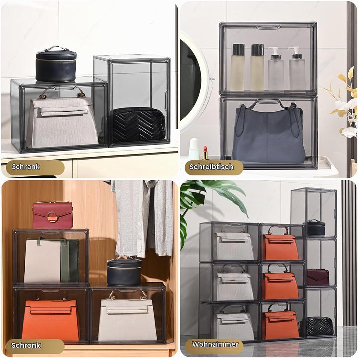 4 Packungen Transparente Kunststoff-Handtaschen-Aufbewahrungs-Organizer für Schrank, Graues Acryl-Vi