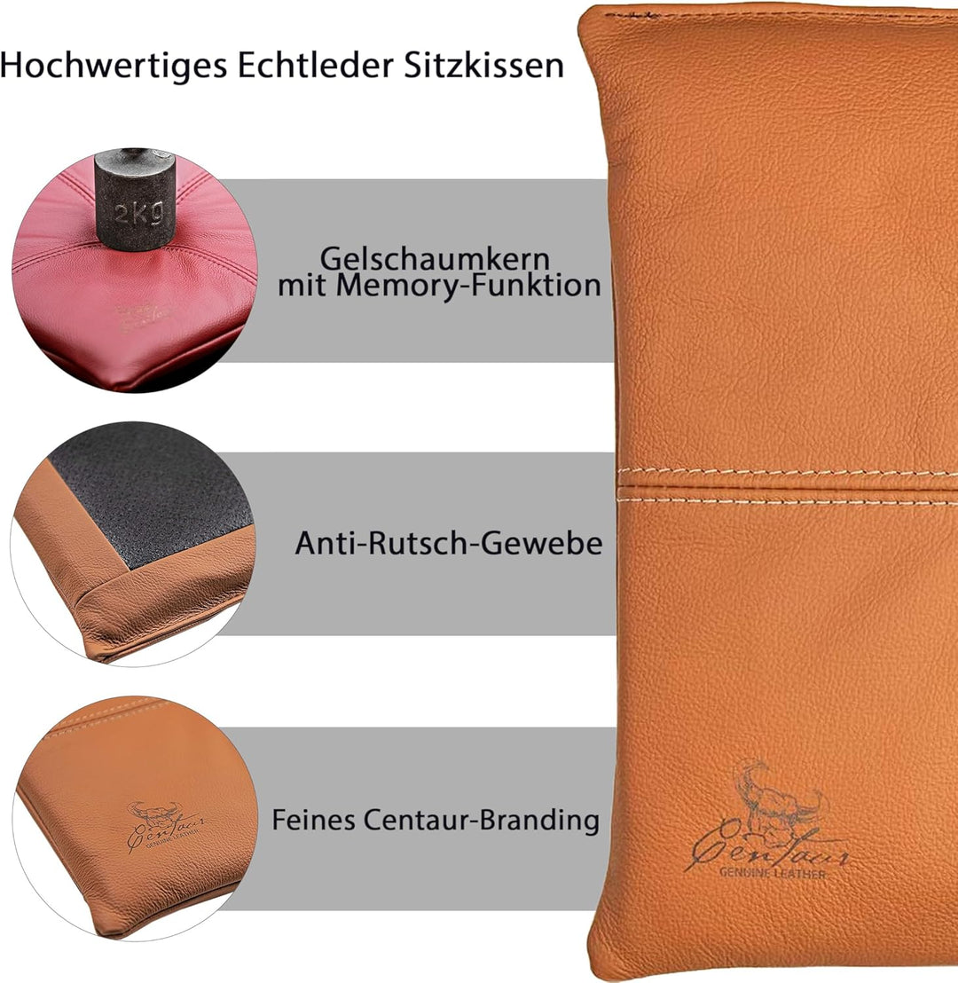 Centaur - Hochwertiges Leder Sitzkissen - Cognac 40x40 cm - Ideal für Stuhl oder Sitzbank - Abwaschb