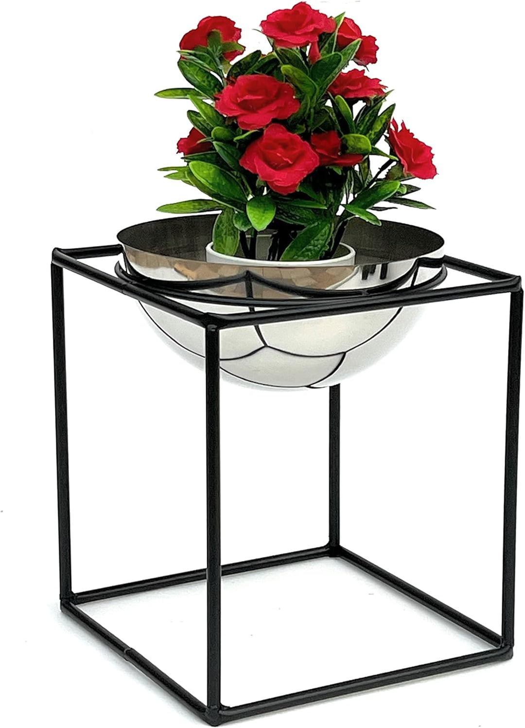 DanDiBo Blumenhocker Metall mit Topf Schwarz Silber 20-35 cm Blumenständer 96256 Blumensäule Modern