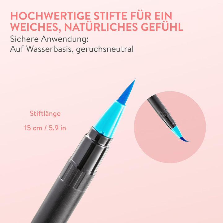 int!rend Brush Pen Set - 24 Aquarellstifte, 2 Wasserpinselstifte, 20 Blätter Aquarellpapier, 5 Schab