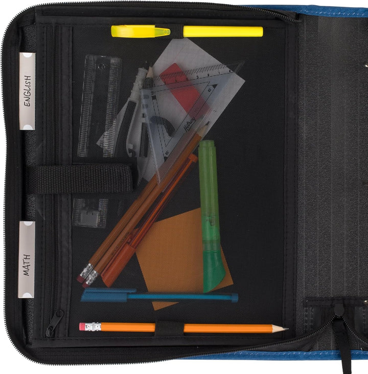Five Star Reissverschluss-Binder, 3,8 cm 3-Ringbuch für Schule, 3 Fächer, 500 Blatt Kapazität, Blau