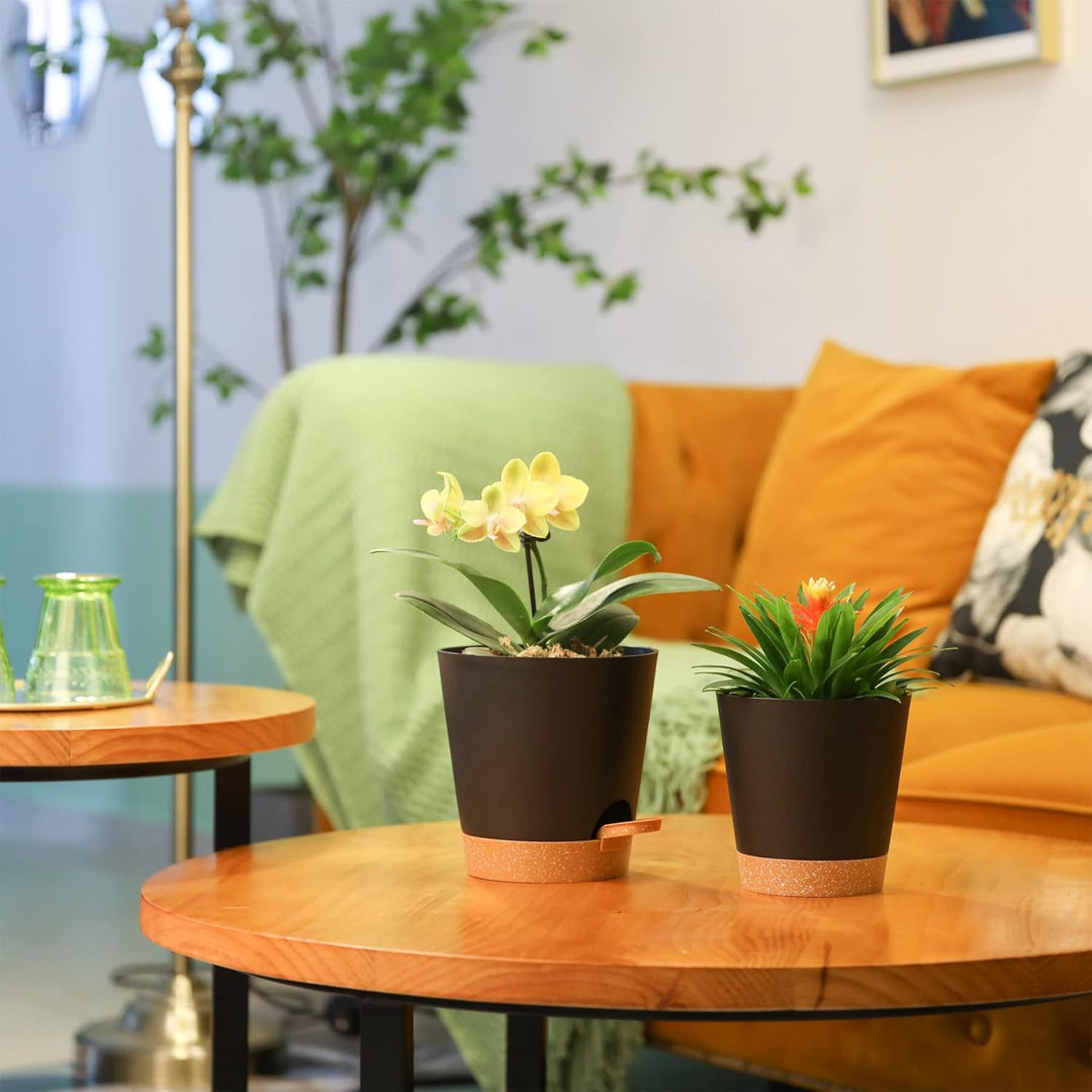 T4U 16.5cm Kunststoff Blumentopf mit Bewässerungssystem, 3er-Set Selbstbewässerung Übertopf mit Unte
