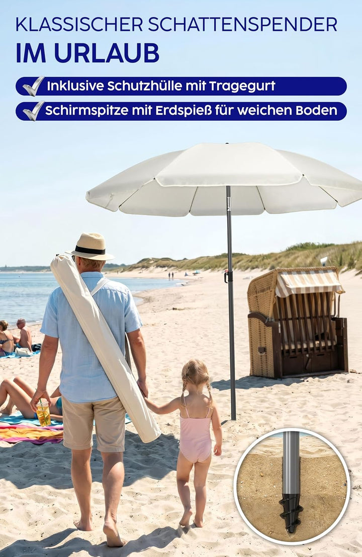 4smile Sonnenschirm Strand SunnyJoy, Beige - UPF 50+ Strandschirm Ø 180 cm, sicherer Sonnenschutz St