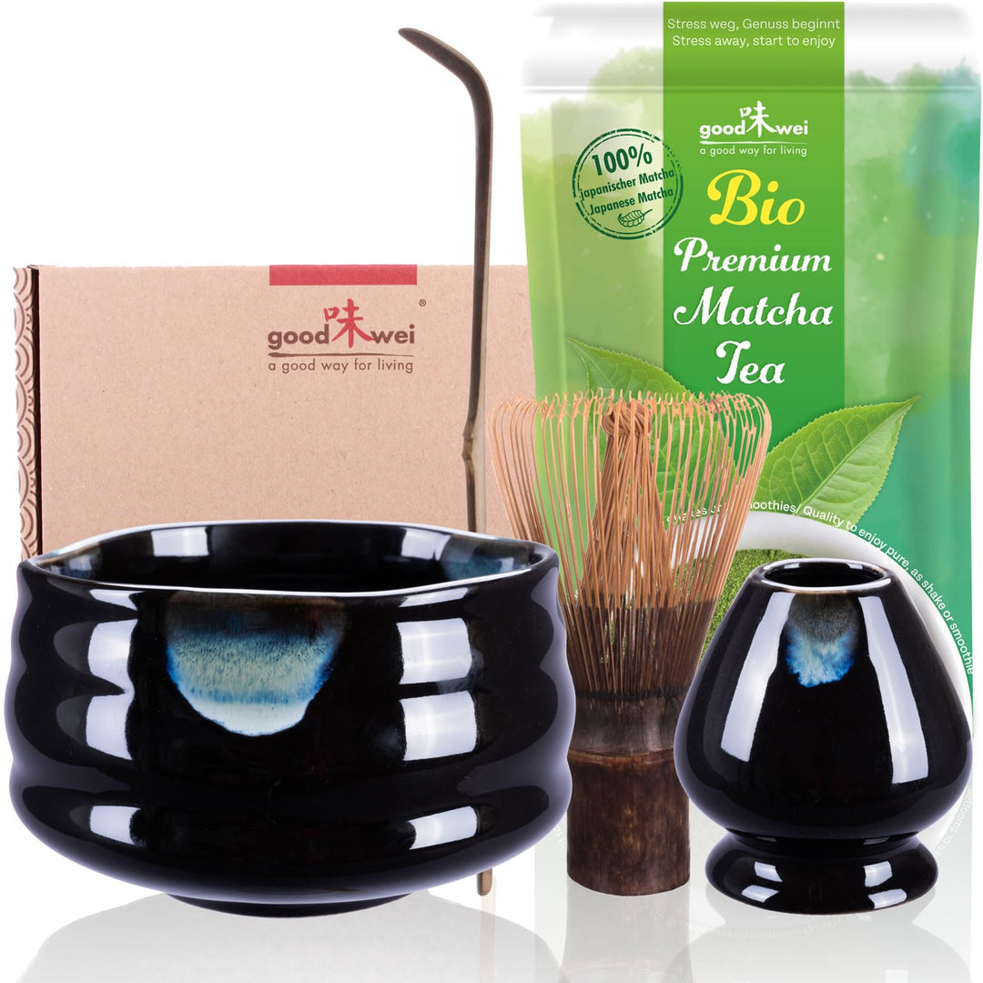 Goodwei BIO Matcha aus Japan im Matcha-Set komplett mit hochwertiger Matcha Schale aus Keramik, Matc