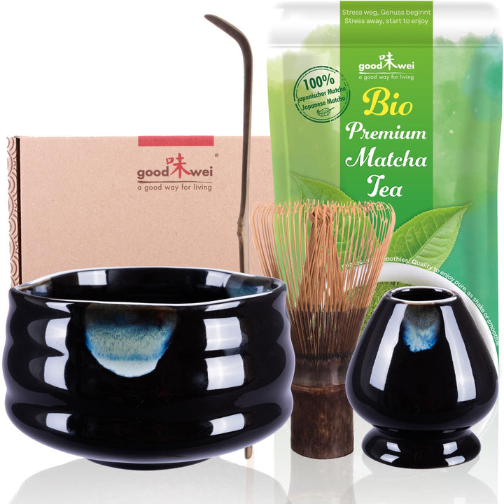 Goodwei BIO Matcha aus Japan im Matcha-Set komplett mit hochwertiger Matcha Schale aus Keramik, Matc