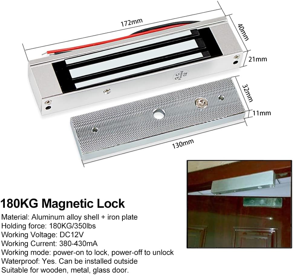 FUSYTULY Komplettes Zutrittskontrollsystem Kit Wireless 433MHz Fernbedienung Türöffner + 180KG/350lb