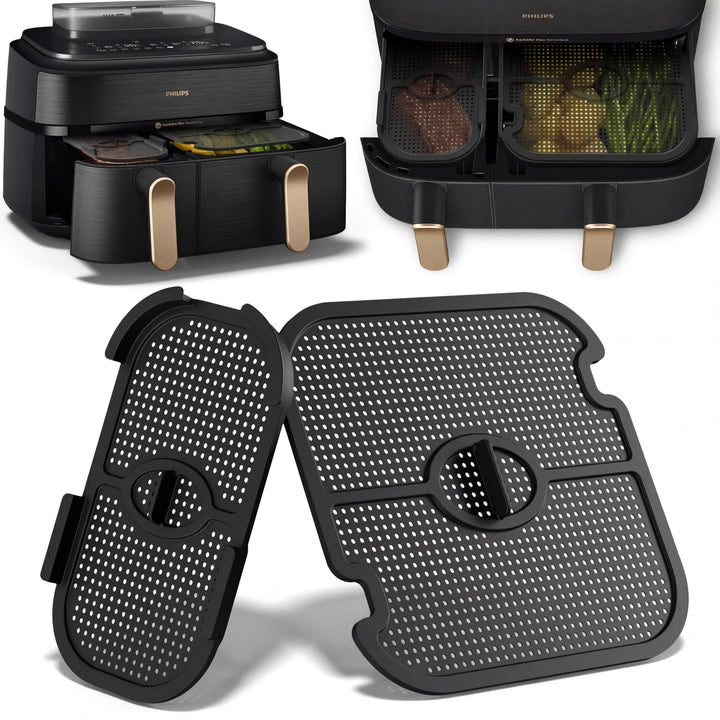 2 Stück Spritzschutz Zubehör für Philips Dual Basket Airfryer 3000-5000 serie 9L(3L/6L), Silikon Hei