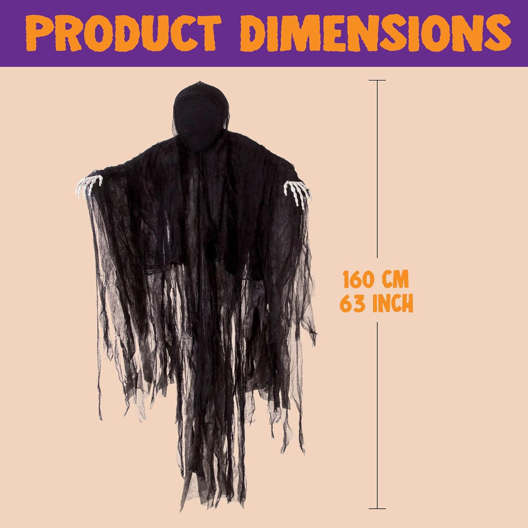 JOYIN 152,4 cm Halloween dunkler hängender Sensenmann, gesichtsloser Geist in schwarzer Horrorrobe f