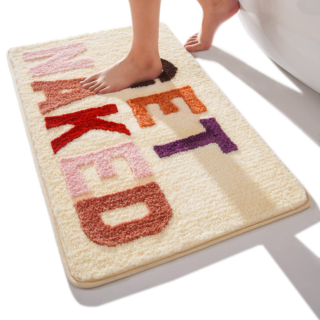 QJHOMO Beige Badezimmerteppich Bunt Badematte rutschfest Waschbar Badteppich Spassig Badvorleger Wei