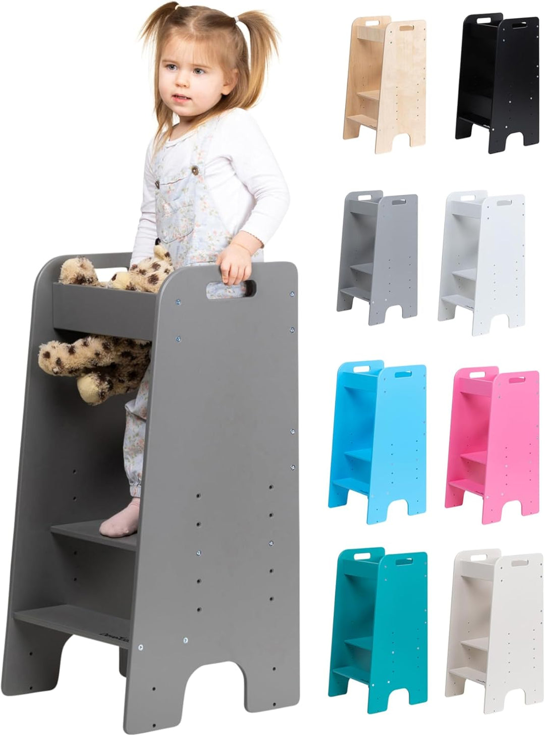 Lernturm ab 1 Jahr, höhenverstellbar mit 5 Ebenen, belastbar bis 110kg - Montessori Learning Tower (