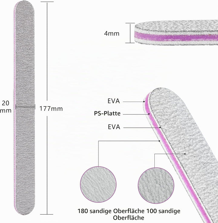 AYITOO 50 Stück Nagelfeilen 100/180 Feilen Nägel Doppelseitige Feilen für Gelnägel Nagelfeile Profi
