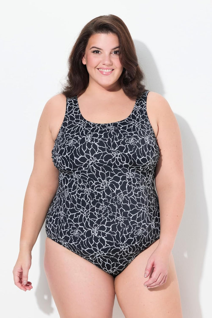 Ulla Popken Damen Badeanzug 42 Schwarz, 42 Schwarz