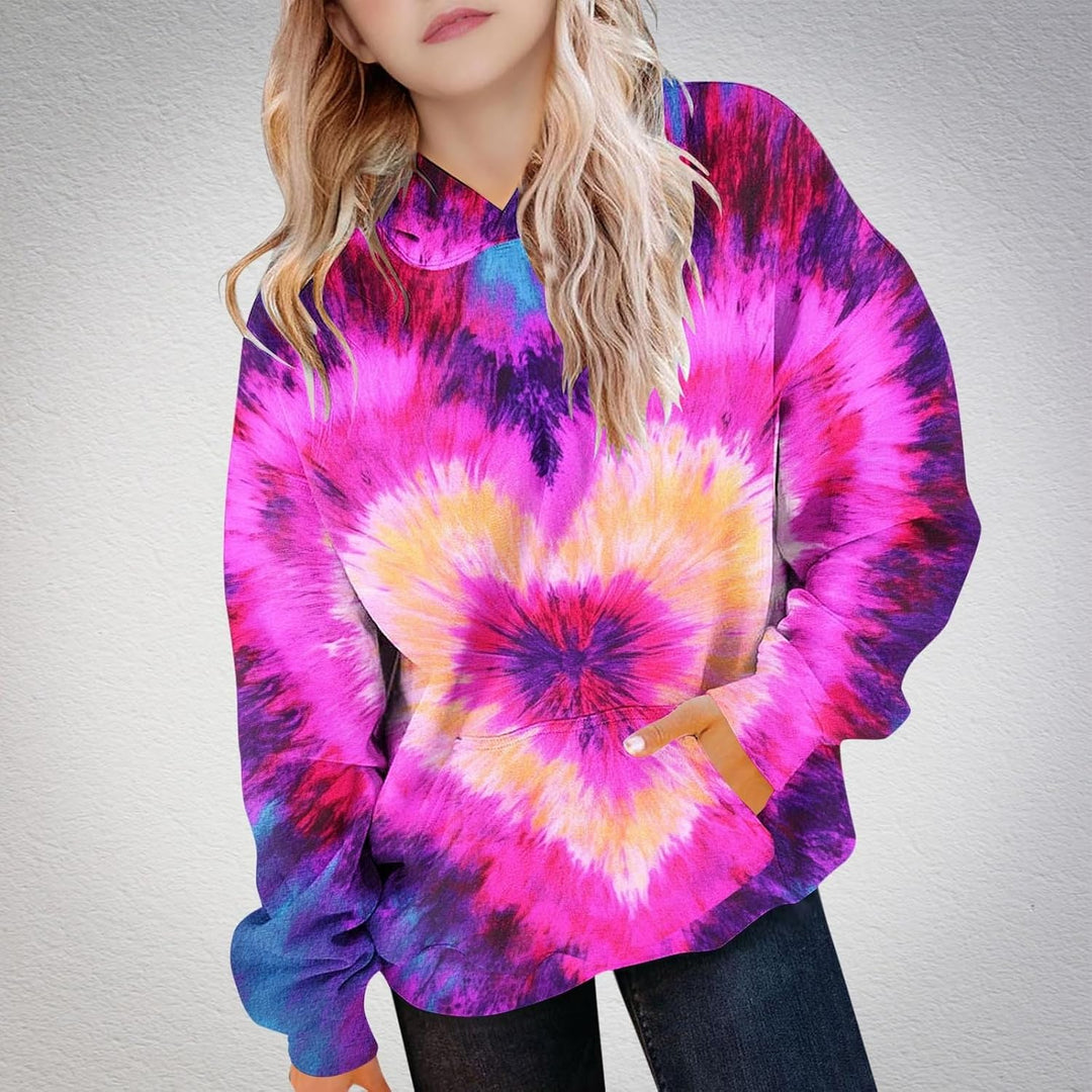 XINYUNZU Mädchen Kapuzenpullover Casual Hoodie Batik Sweatshirt mit Kapuze & Tasche Oberteile Langar