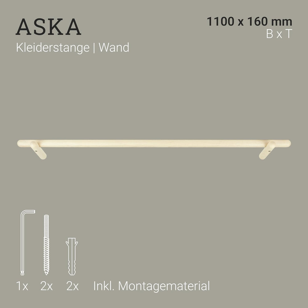 Natural Goods Berlin 1x ASKA Kleiderstange Garderobe Wand Holz - Esche Kleiderstange Klein Für Die W