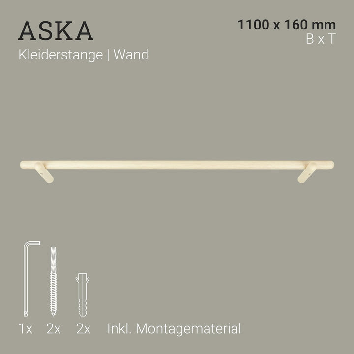 Natural Goods Berlin 1x ASKA Kleiderstange Garderobe Wand Holz - Esche Kleiderstange Klein Für Die W