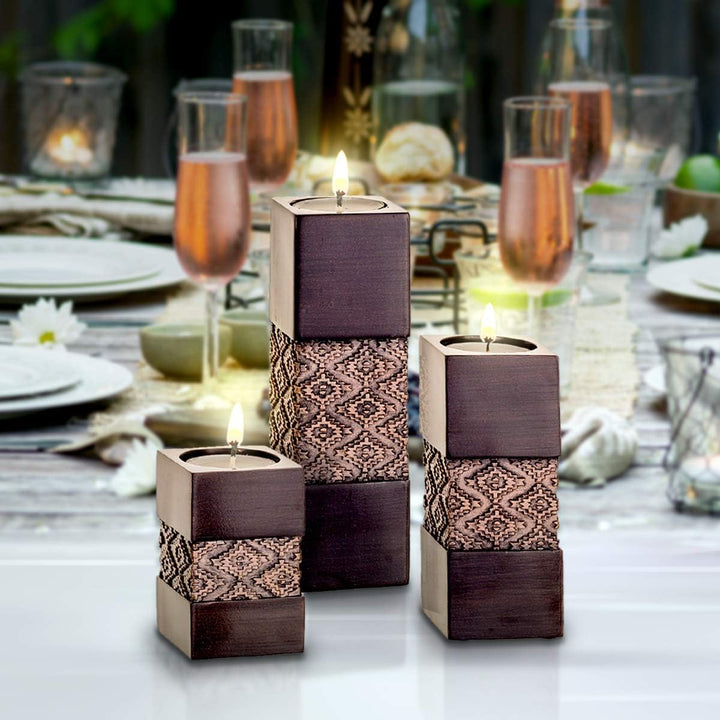 Teelichthalter, Tischdekoration, Geschenk-Set, 3 Stück, 5.1 x 5.1 cm x 8.1 cm, 11.9 cm, Tafelaufsätz