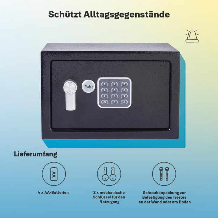 Yale Elektronischer Tresor mit Alarm - Klein - YEC/200/DB2 - Standardsicherheit - Schwarz Small New