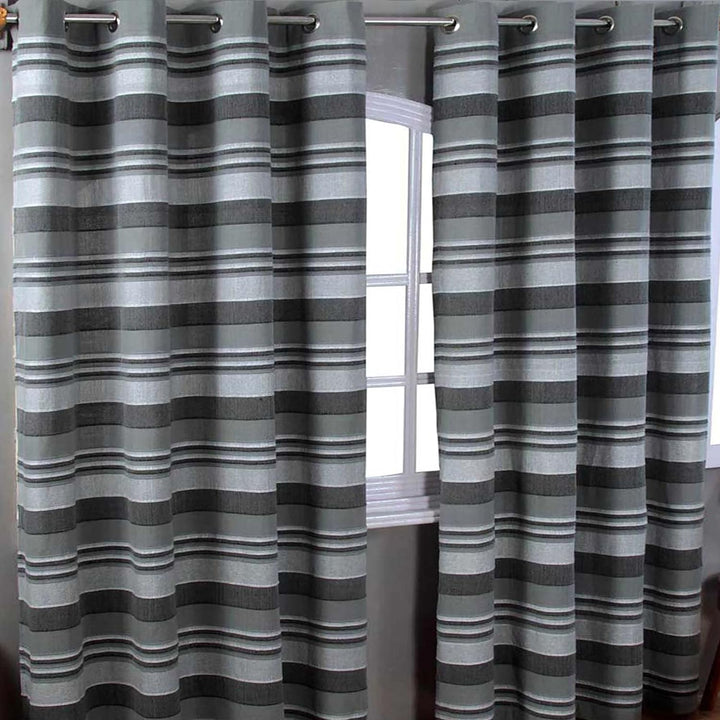 Homescapes - 1 Paar „Marokko“ gerippte Vorhänge, gestreift, 100% Baumwolle, Ringösen, Textil, grau,