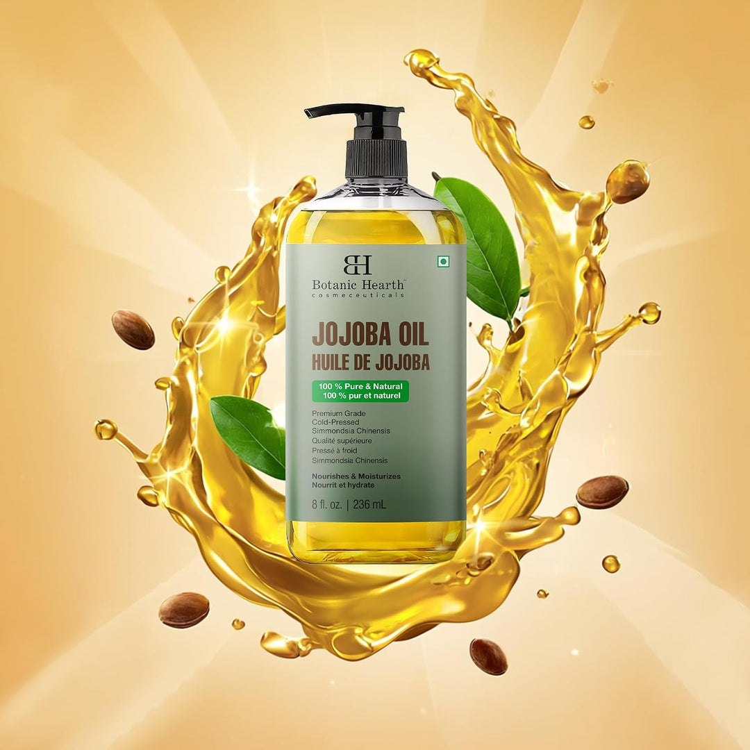Botanic Hearth Jojobaöl -100% rein, kaltgepresst &amp; hexanfrei, für Haut-, Haar- &amp; Nagelpflege -236ml