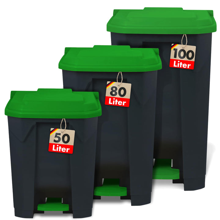 casa pura Mülltonne, Mülleimer 80 Liter, grüner Deckel, Abfalleimer für Küche und Büro, Mülltrennsys