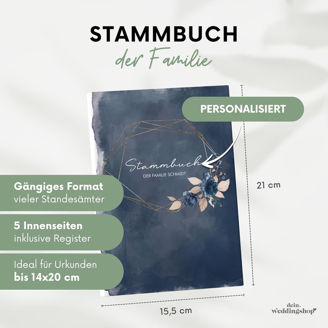 Stammbuch der Familie Personalisiert | Klassisches Standesamt Format 13 x 20 cm | 6-Ringmechanik | W