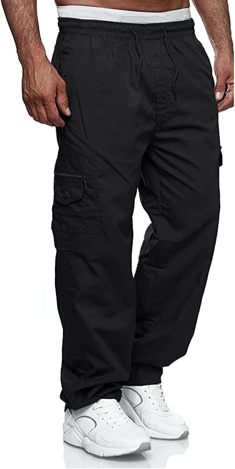 Jolicloth Cargohose Herren Baumwolle Outdoorhose Lange Baggy Hose Casual Freizeithose Pants M Schwar