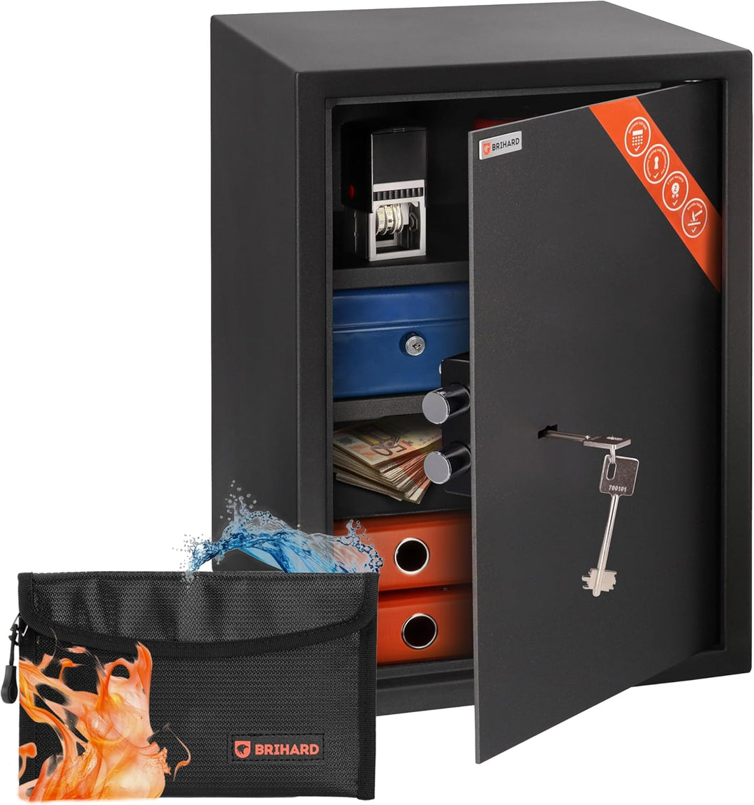 Brihard Business XL Tresor Safe mit Schlüssel-Schloss, 50x35x36cm (HxWxD), Titan Grau Business XL (5