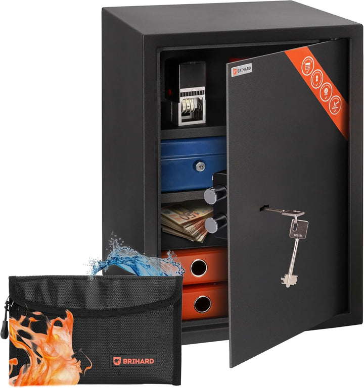 Brihard Business XL Tresor Safe mit Schlüssel-Schloss, 50x35x36cm (HxWxD), Titan Grau Business XL (5