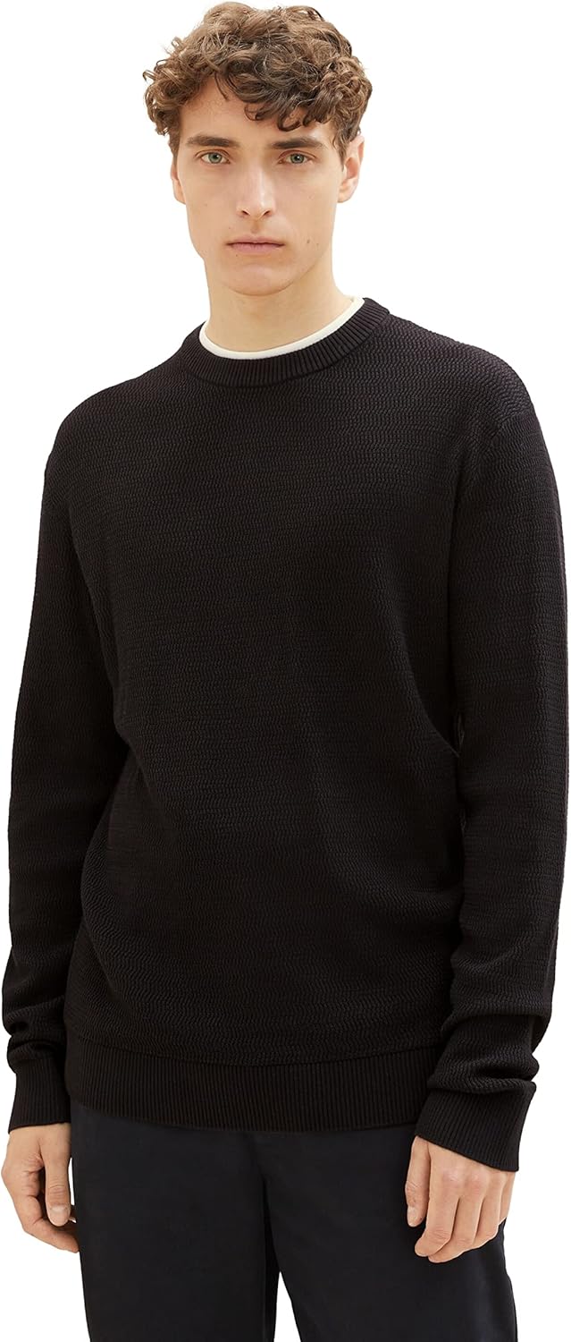 TOM TAILOR Denim Herren Denim 2-in-1 Pullover mit unterlegtem Kragen S 29999 - Black, S 29999 - Blac