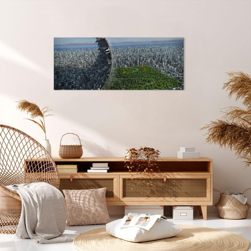 Wandbilder Dekoration Wohnzimmer Baum Park Abstraktion Stadt Panorama Bilder auf Leinwand 120x50cm L