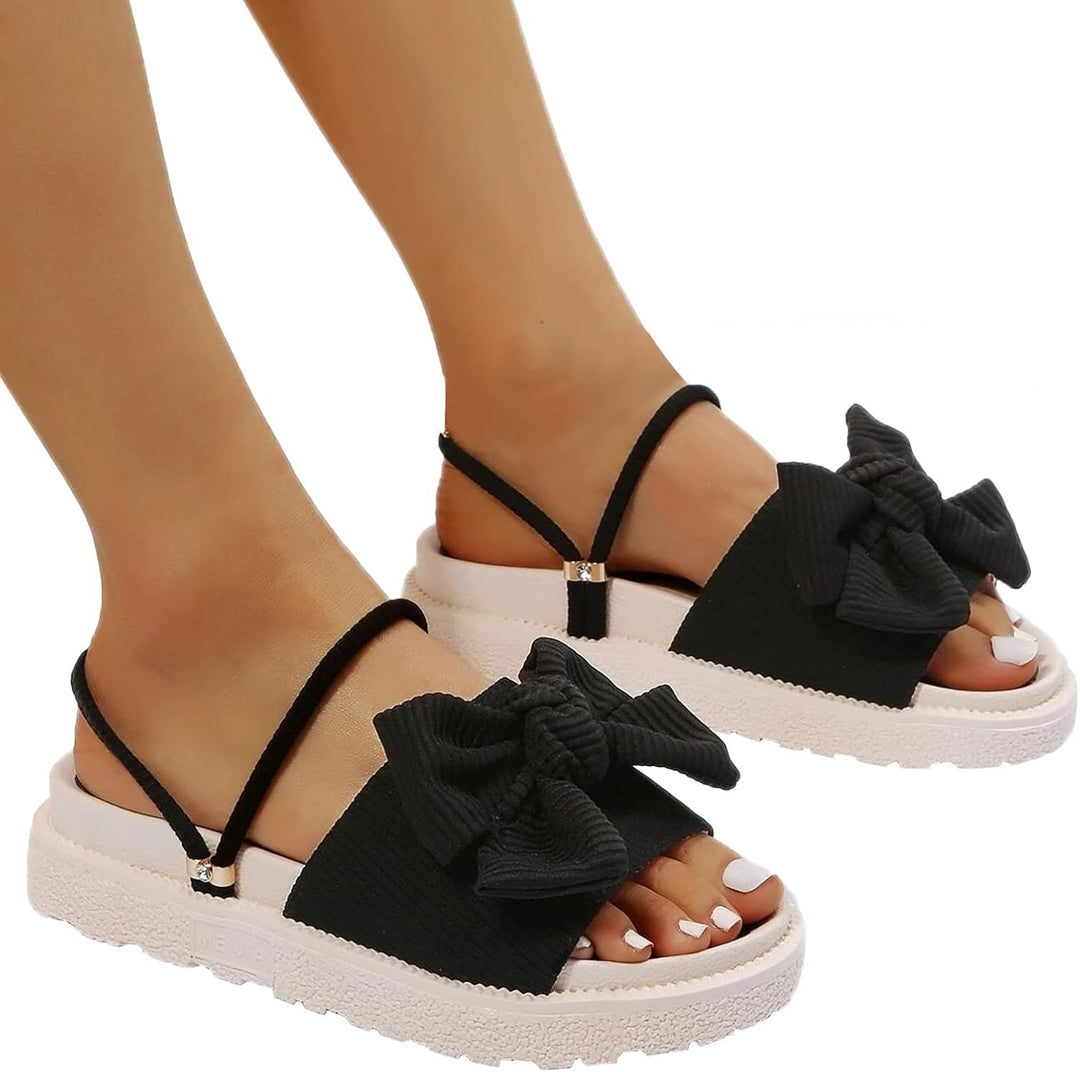 Sandalen Damen Elegant Flach Bow Decor Flatform Slingback Sandalen für Damen Casual Open Toe Sandale