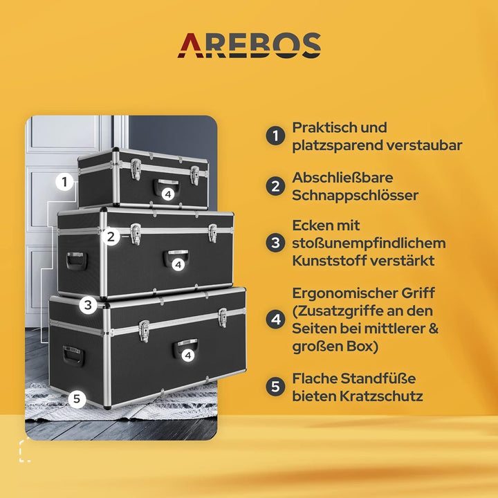 Arebos 3er Set Transportkoffer | Aluminium | 200 L Gesamtvolumen | abschliessbar | inkl. Tragegriffe