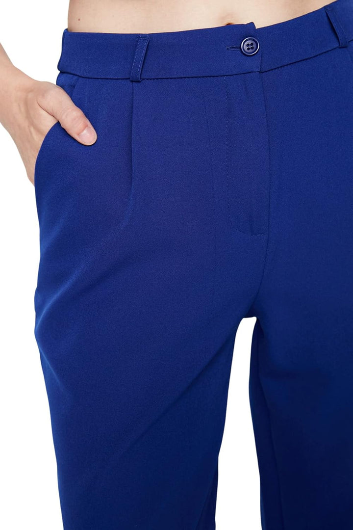 TRENDYOL Damen Herren Basic Hoher Bund Wide Leg Hose Pants 32W Blau, 32W Blau