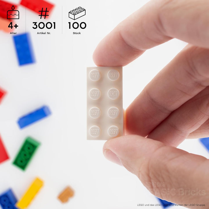 Lego Steine Classic, Weiss, 2x4 Bausteine, 100 Stück - Einzelteile Starterset, Lego Zubehör und Erwe
