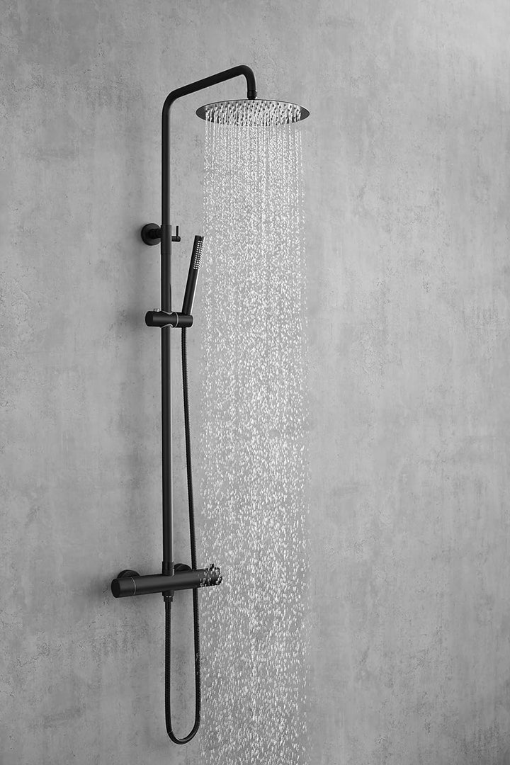 AIYA Bath Design Duschsystem aus Edelstahl | Schwarz | Mit Regenduschkopf und Handbrause | Hochwerti