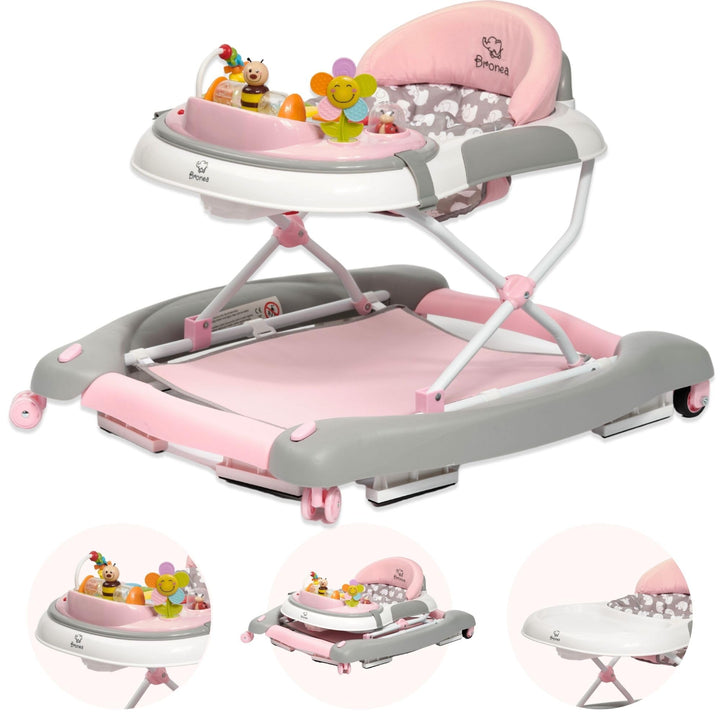 BRONEA 4-in-1 Gehfrei Baby ab 6 Monate | Lauflernwagen mit Schaukelfunktion und Spielpaneel mit Musi